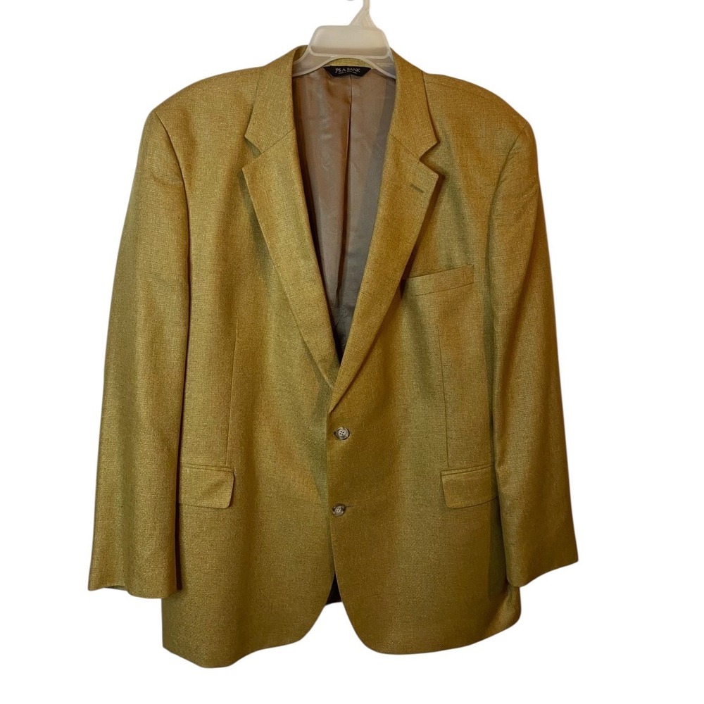 Jos A Bank Mens 52L 100% Silk Sport Coat Tan Gold Two Button Blazer 52 Long